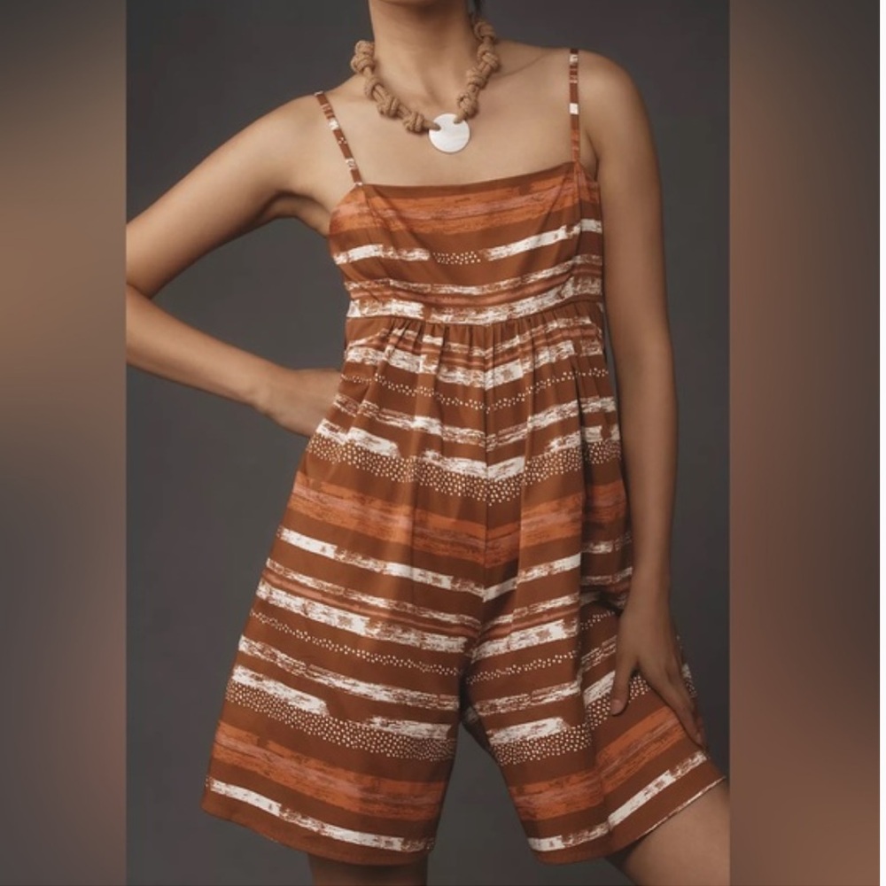 Anthro Hutch Romper Bandeau Romper Brown Motif Medium